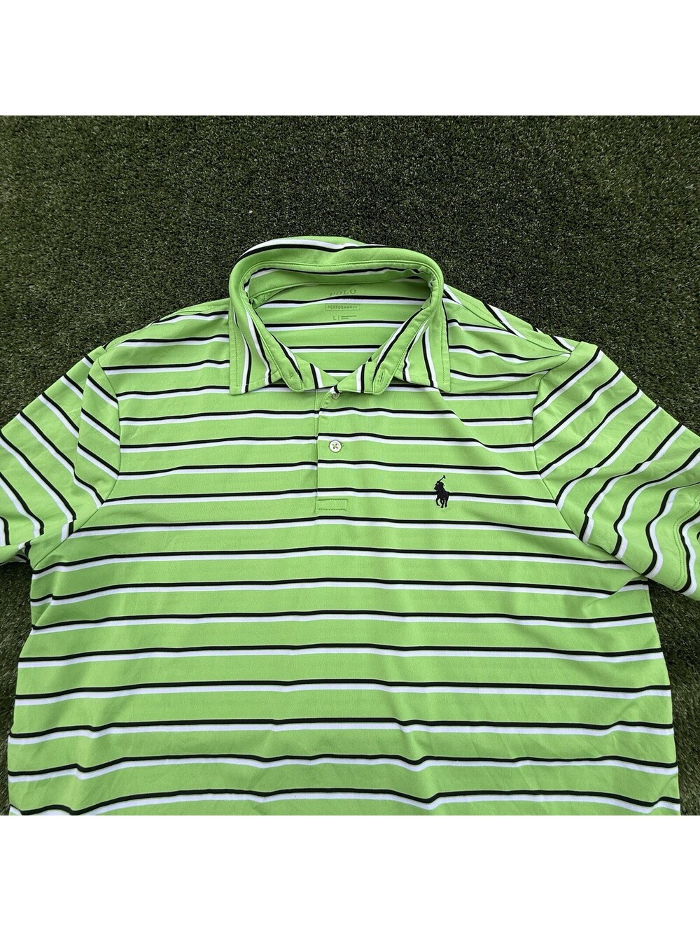 Polo Ralph Lauren Performance Polo Shirt Mens Large Green Stripe Golf Pony